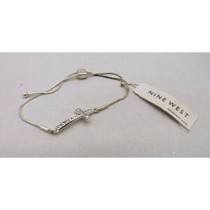 Nine West Silver and Crytal Sideways Cross Bolo Bracelet